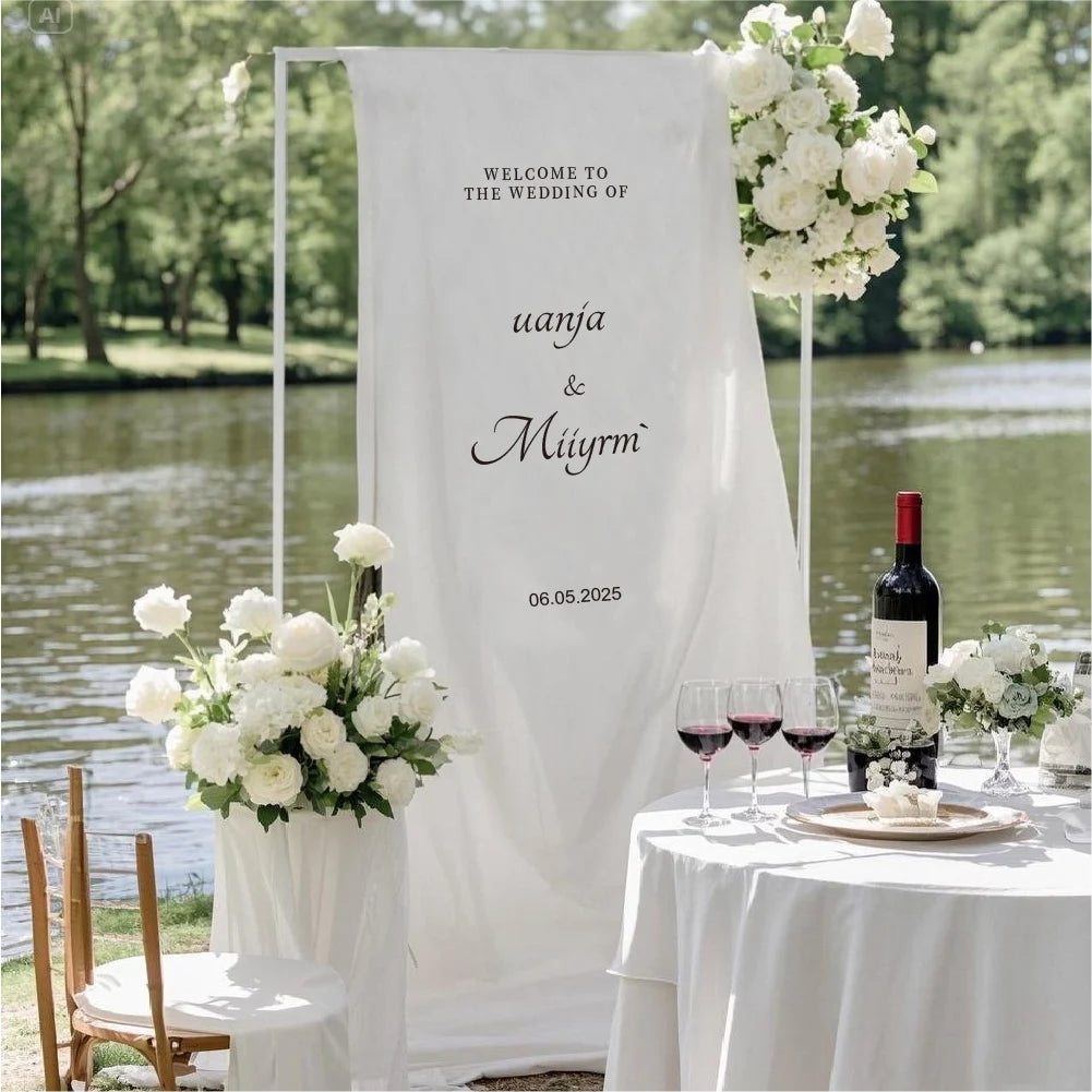 Wedding Sign Fabric, White Welcome Sign, Personalized, Event Decoration, Wedding Decoration Banner, Wedding Party, Outdoor Wedding