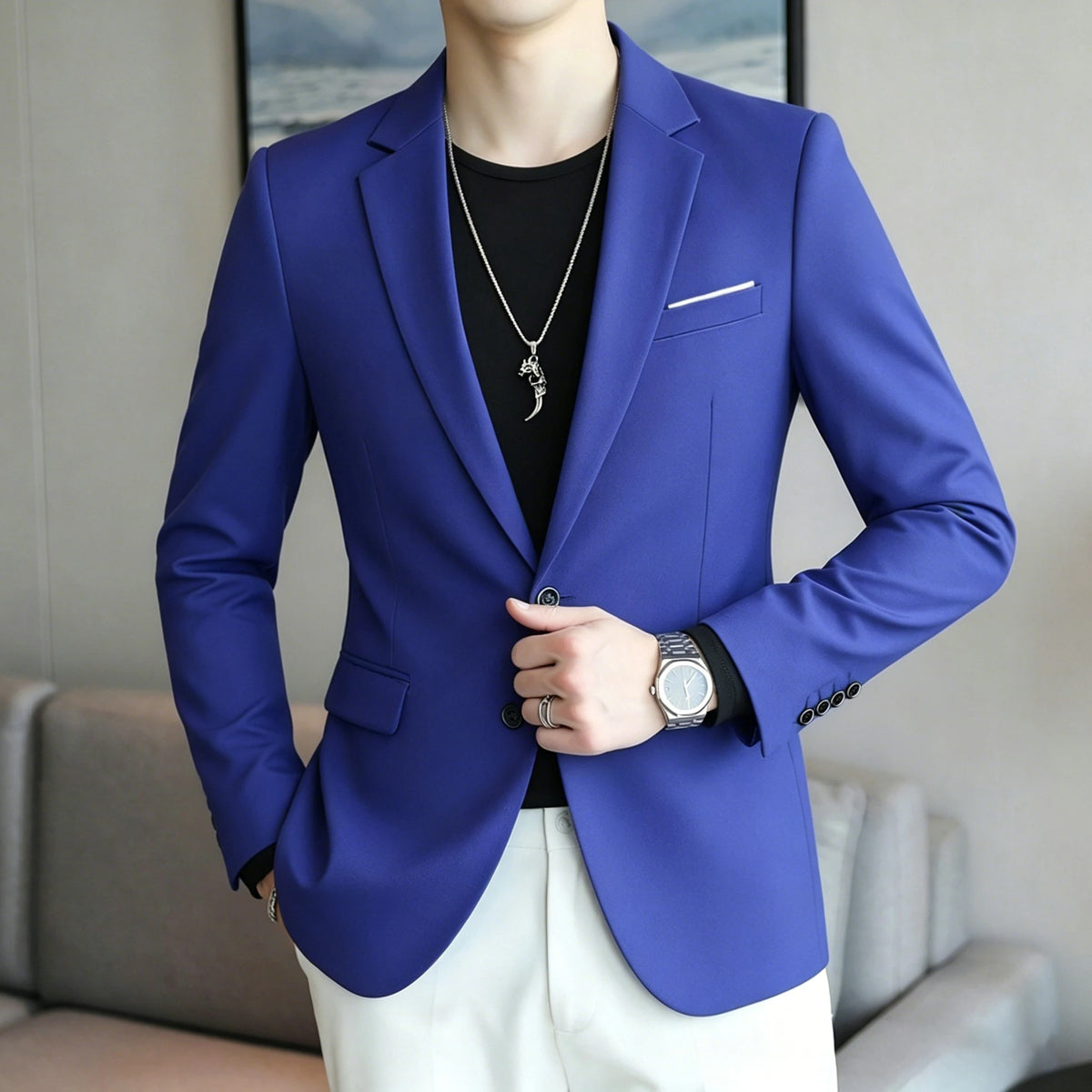 Men's Slim Fit Blazer 18 Colors Casual Business Suit Jacket One Button Notched Lapel Formal Dress Blazer for Wedding Party W
