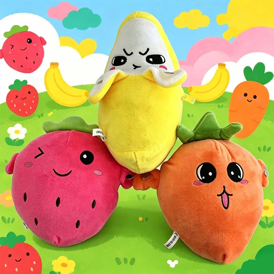 Adorable Fruit Plush Stuffed Animals: Strawberry, Carrot, Banana, Cartoon Cute Pet Toys Gifts