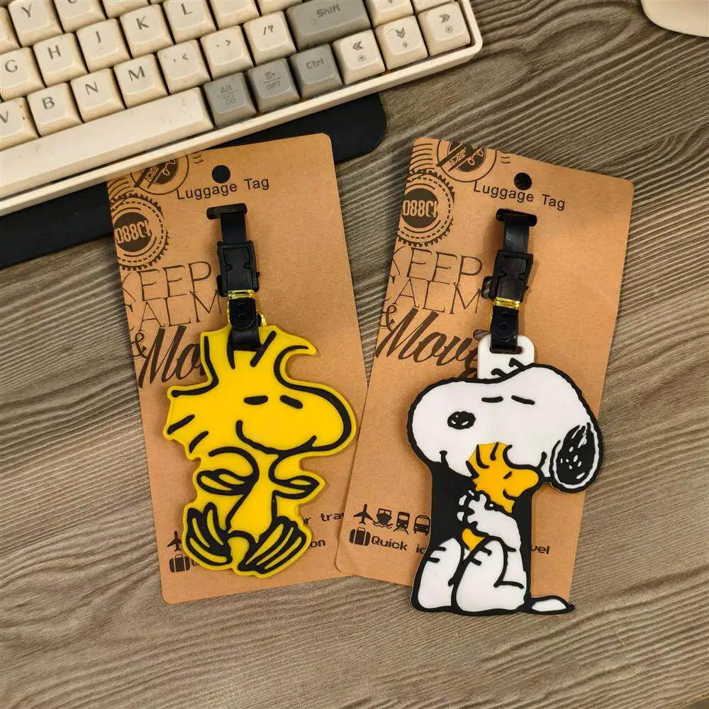 PEANUTS Snoopy Travel Puppy Series Luggage Tag Cute Cartoon Suitcase Name Tag Bag ID Holder Adjustable Strap Travel Accessory