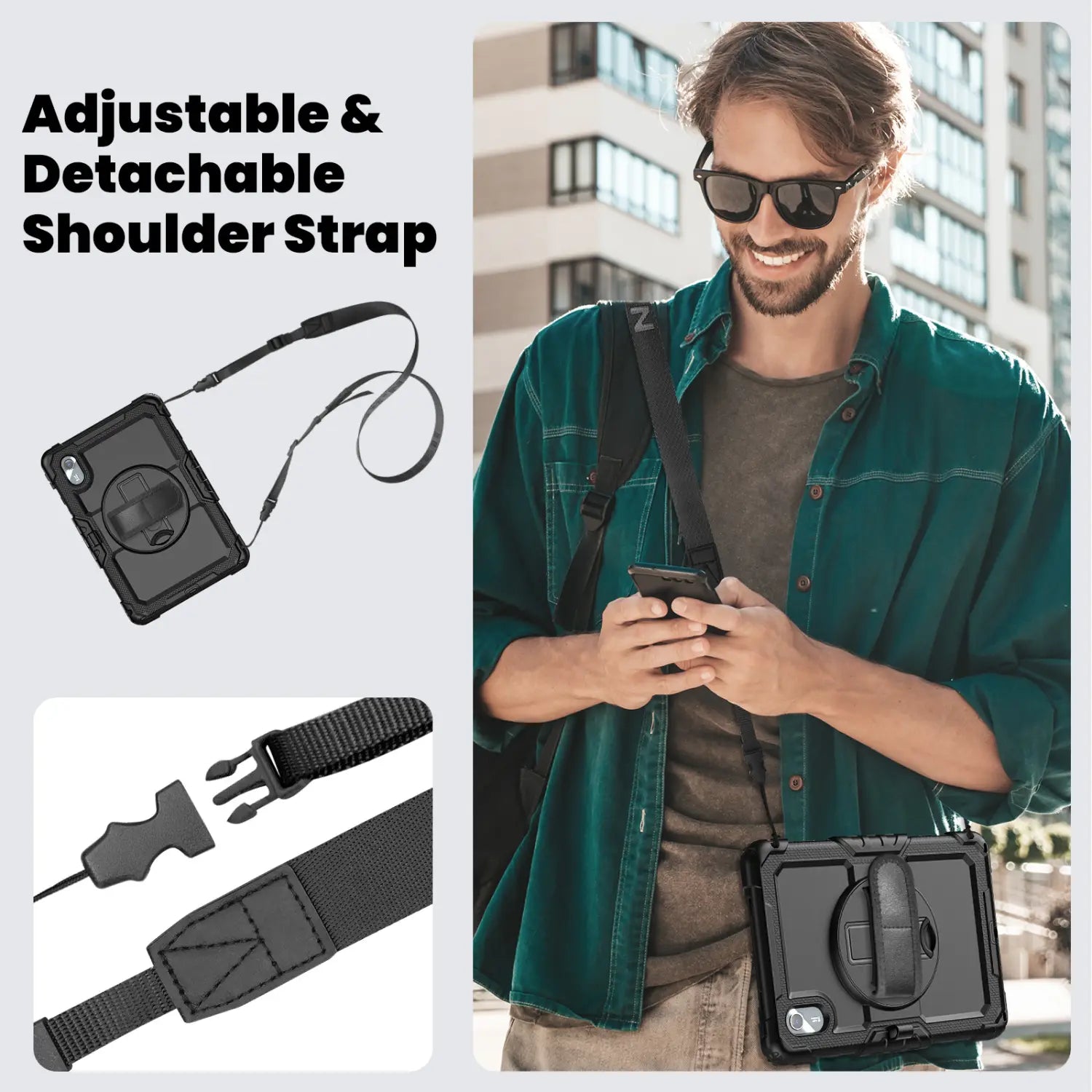 black adjustable and detachable shoulder strap for tb336fu xiaoxin pad 11 armor case designed for secure tablet carrying