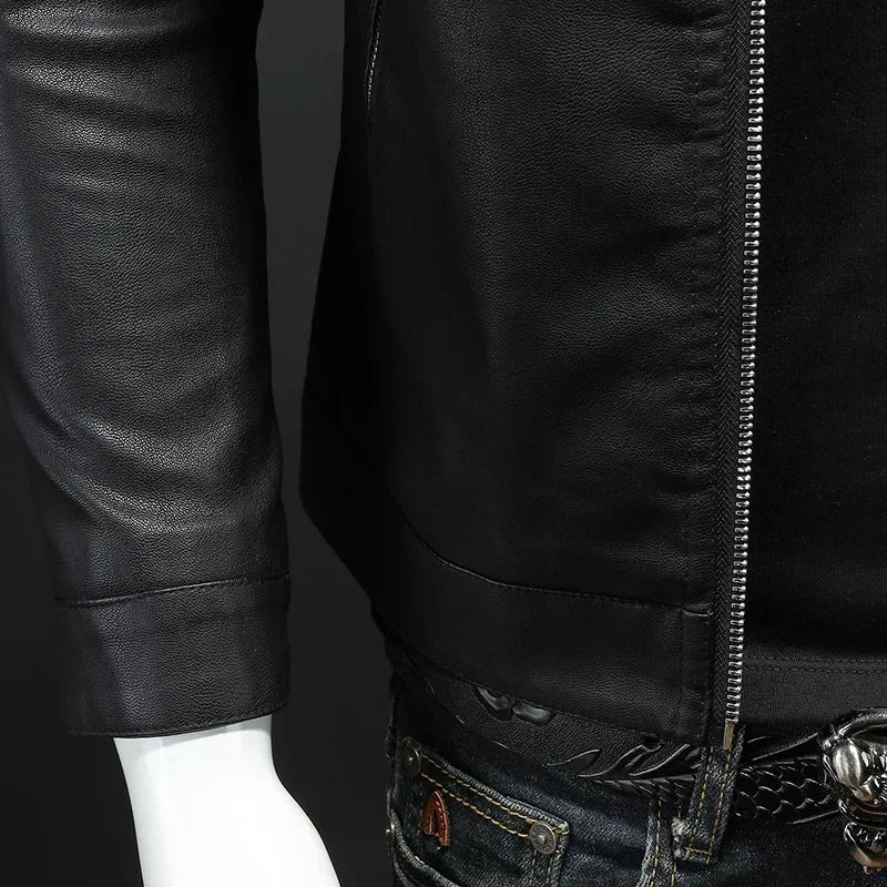 Men's Leather Motorcycle Jacket Standing Collar Fashion Trend Personalized Faux Leather Coat Stylish Biker Outerwear