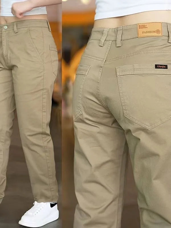 Men's Cotton Casual Pants Straight Leg Fashionable All-Match Long Trousers Durable Clean-Keeping Pure Cotton Slim Fit Workwear