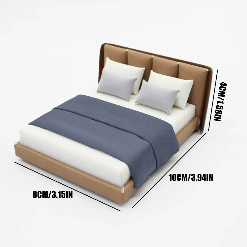 Bedroom Miniature Double Bed And Beddings New Cream Style Miniature Furniture Realistic Modern Interior Design Room Scene