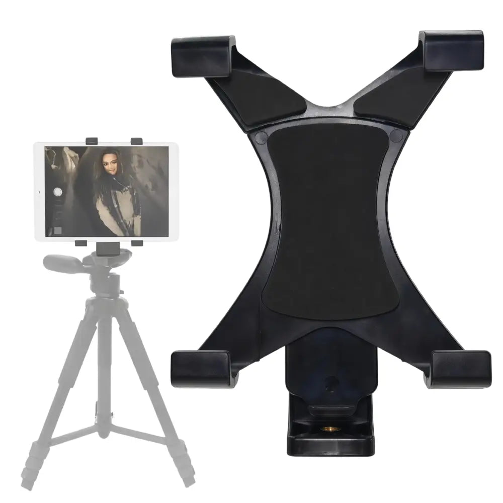 Support universel pour tablette en plastique noir avec trépied, bras réglables et prise centrale rembourrée pour les modèles iPad et Galaxy, y compris Air, Air2