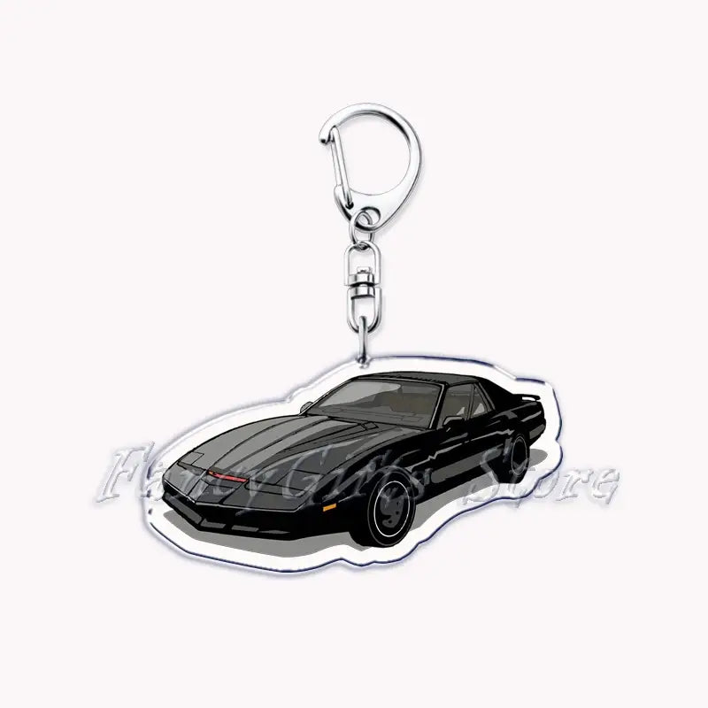 Black kitt nissan skyline acrylic car keychain featuring a sleek glossy acrylic design with silver metallic hardware.