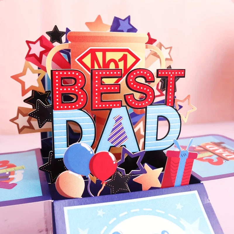 1pc, Father'S Day, Pop-Up Greeting Card Box for Dad'S Birthday, Best Dad Folded 3D Craft Surprise Gift Card for Father'S Day