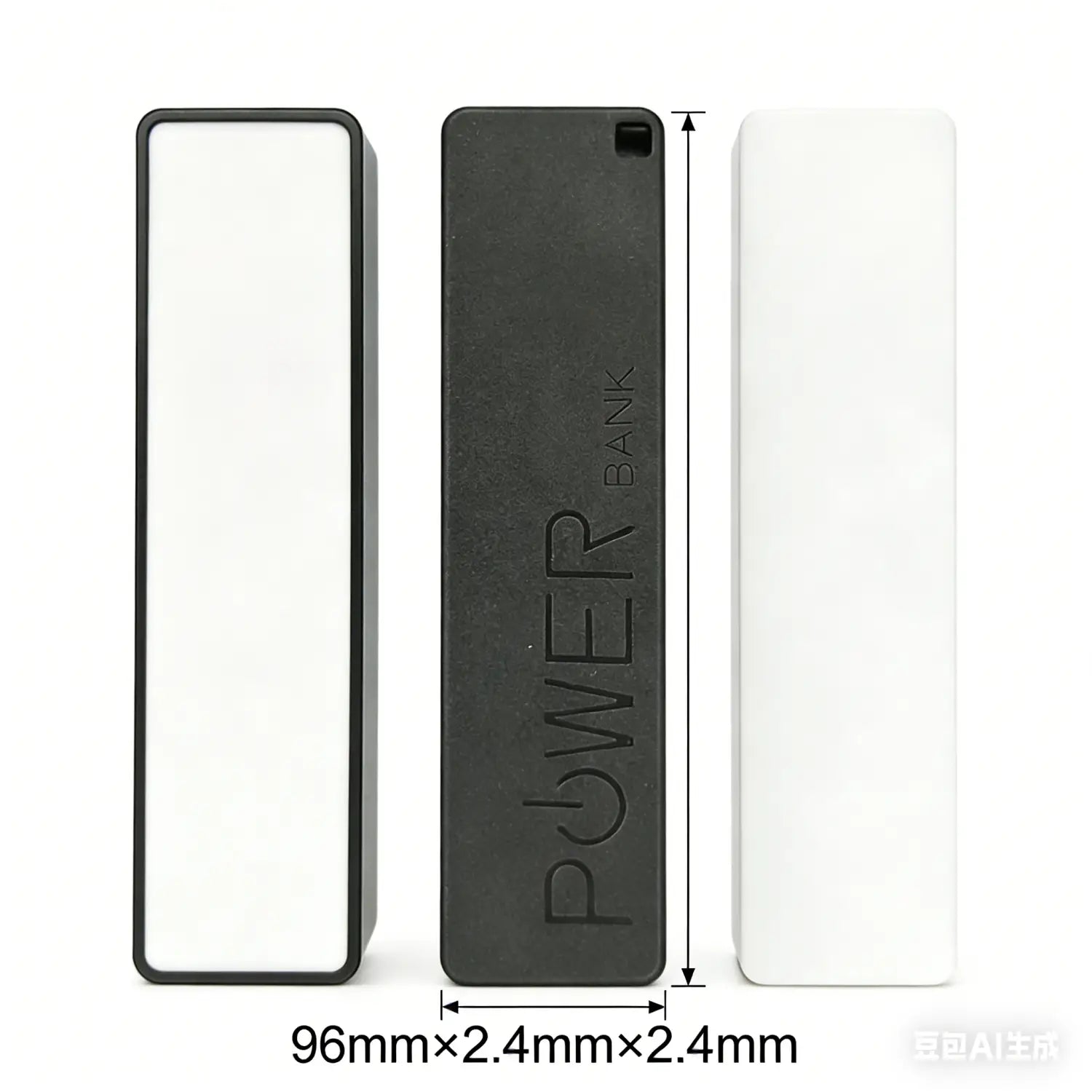 boîtier de batterie externe rectangulaire portable de type DIY en noir pour pile 18650, avec « power bank » gravé sur sa surface et petit port en haut pour un usage portable de la batterie externe.
