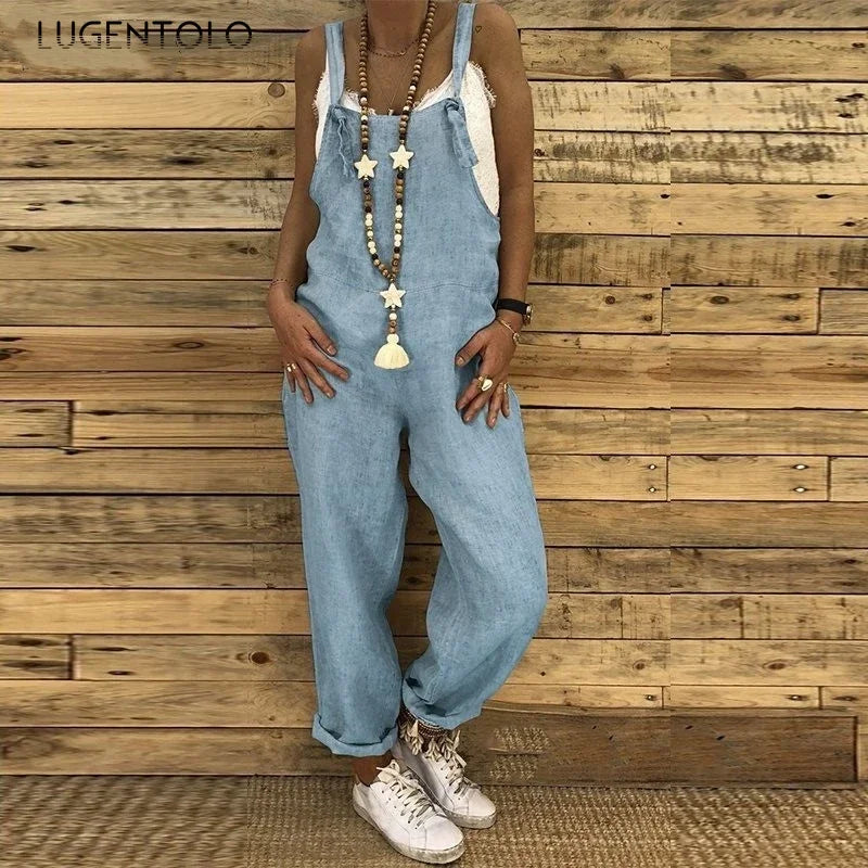 Women Fashion Suspenders Jumpsuits Large Size Casual Overalls Solid Summer Thin New Sleeveless Loose Street Rompers Lugentolo