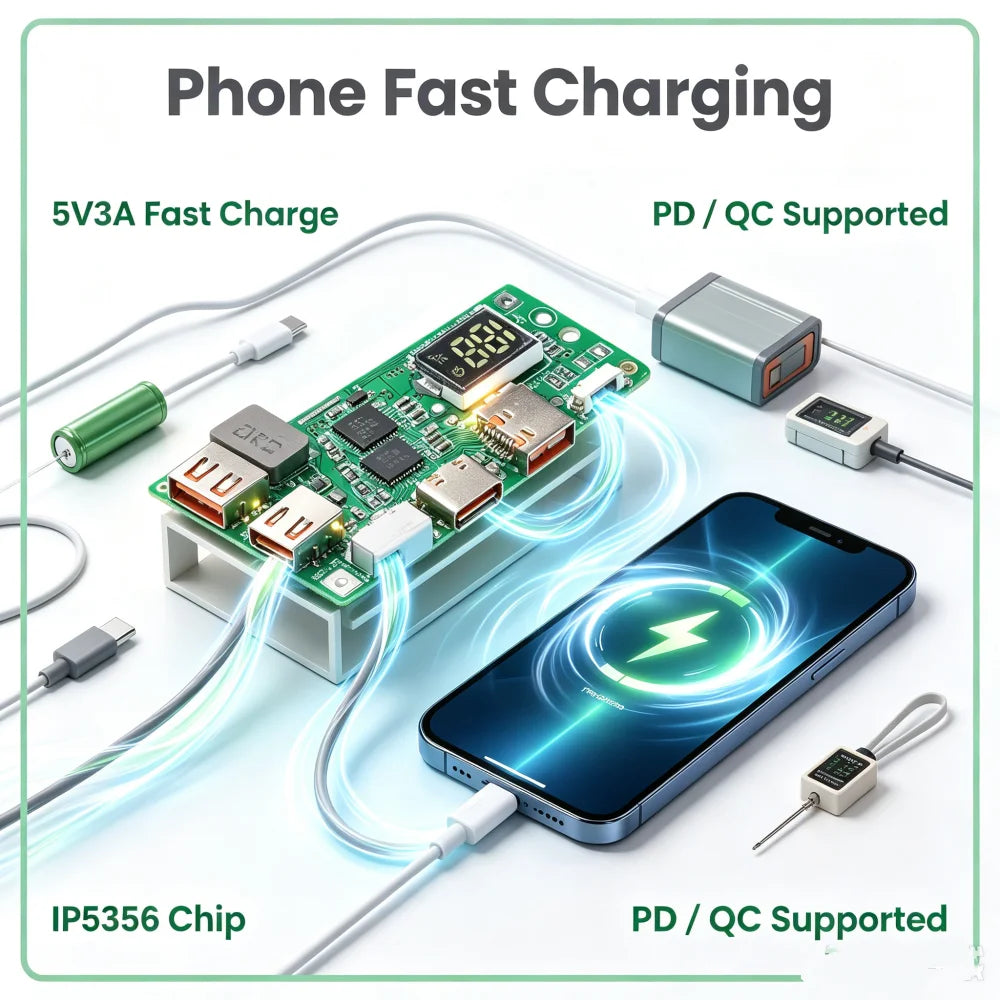 IP5356 Fast Charging Power Bank DIY Module Mobile Power Bank DIY Kit For Phone Pad PD QC VOOC Protocol Type C USB Po