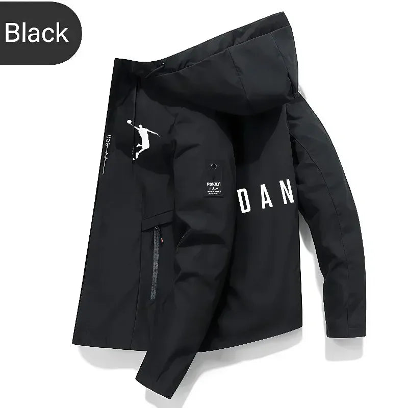 Men's fashion jacket, trendy printed hooded trench coat, zipper pocket, casual jacket, spring and autumn daily street wearjacket