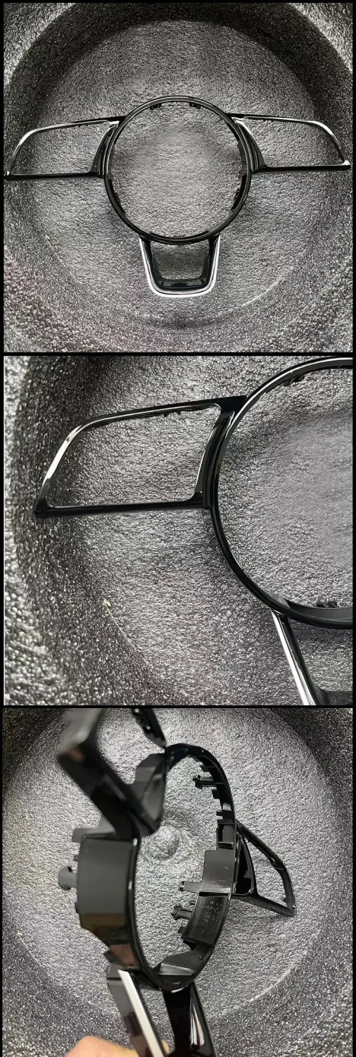 embellecedor del volante de plástico negro para Audi A4 B9 A3 8y con un diseño moderno y elegante y acentos metálicos.