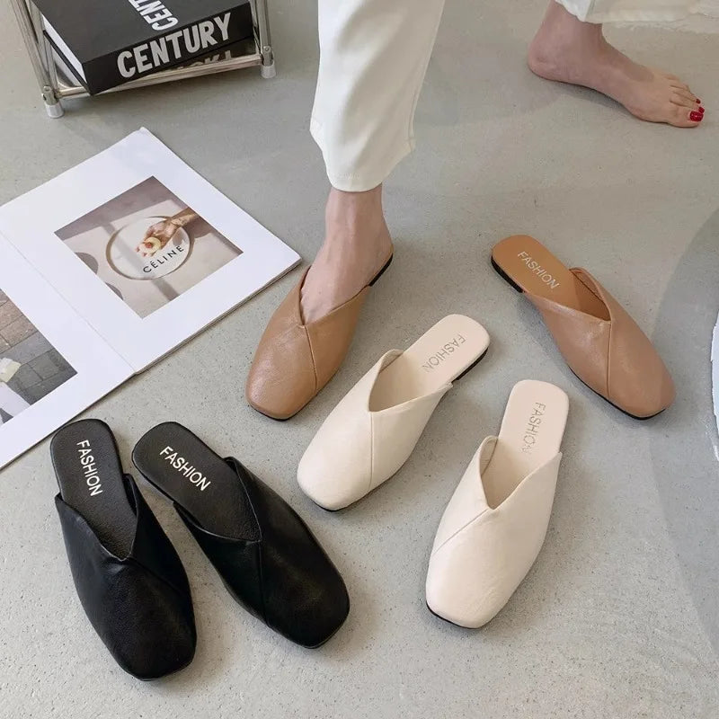 Sandals Female Slippers Women Fashion Flat Casual Mules Square Toe Sandals Women Flat Outdoor Walking Slides Zapatillas