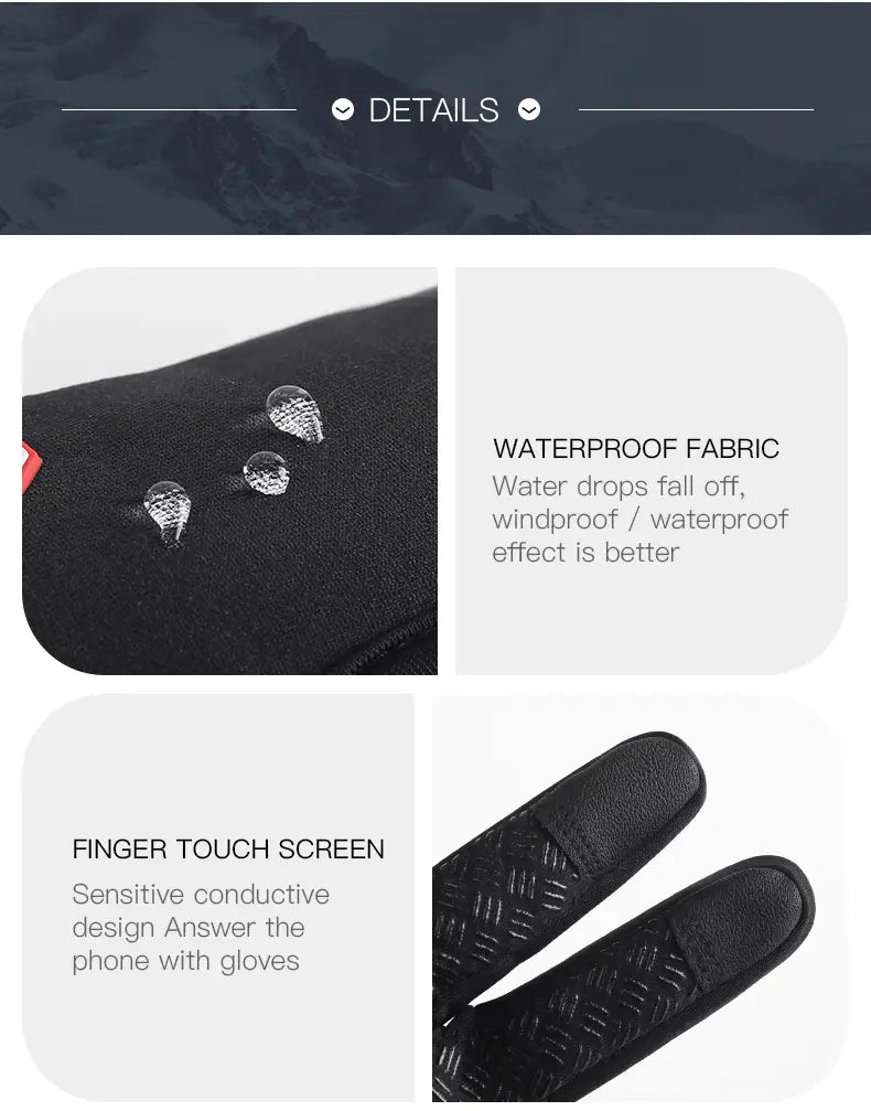 Guantes de ciclismo con pantalla táctil a prueba de viento negros para hombres y mujeres con diseño texturizado en los dedos, mostrados desde el reverso.