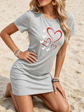 Women's Casual Dress - Fashionable Printed Short-Sleeved Round-Neck Nightgown - Loose-Fit Home Wear - Summer Beach Dress