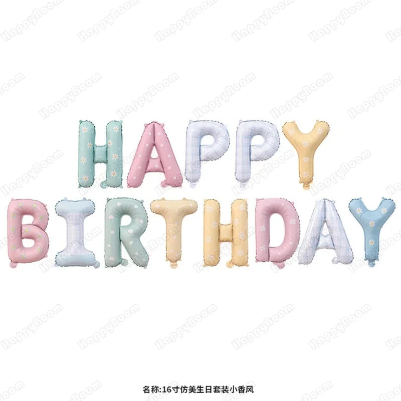 16Inch Happy Birthday Letter Balloons Set Daisy Flower Print Aluminum Film Balloon Birthday Party Decoration Supplies Party Prop