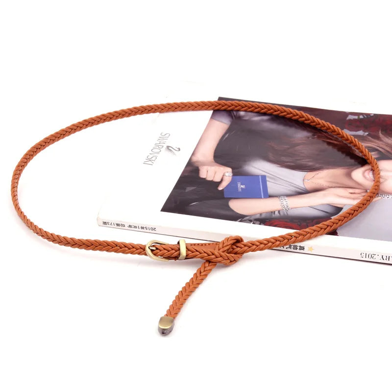 Women Belts Knitting Needle Buckle Without Punching Retro Casual Thin Belt for Dress Shirt Clothing Belt Waist Rope Decorative