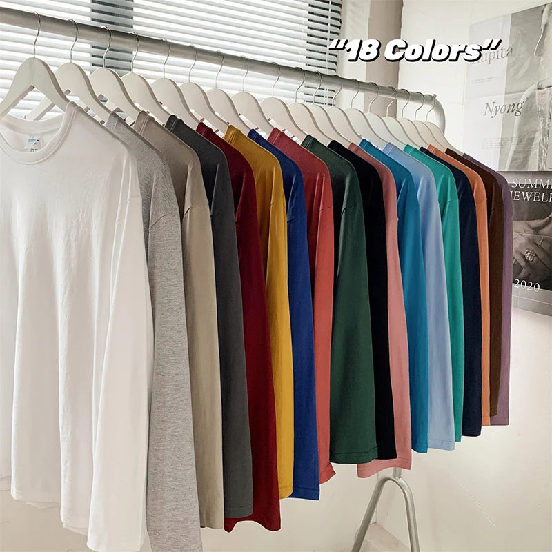 Men's Blank T-Shirt White S-3XL Oversized Solid Color Large Size Fashion Long Sleeve Top for Men And Women