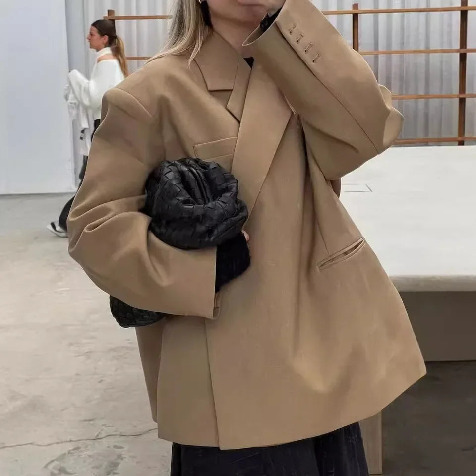 Fashion Women Blazers Coat Women Long Sleeve Lapel Side Button Suit 2026 Spring Lady New High Street Commute Outwear