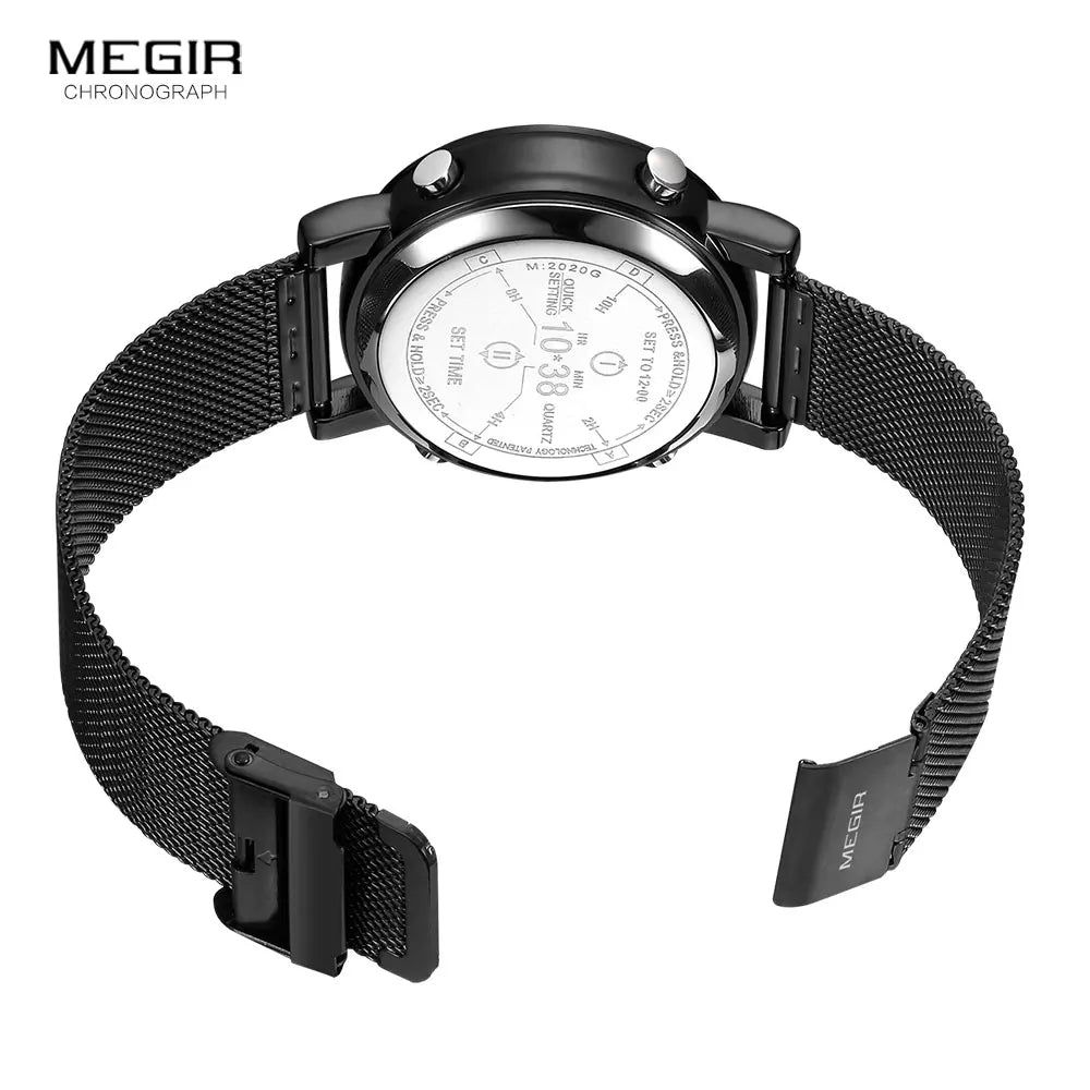 MEGIR 2137 Relojes Para Hombres Watches Men Military Sport Brown Leather Quartz Wrist Watch Luxury Drum Roller Relogio Masculino
