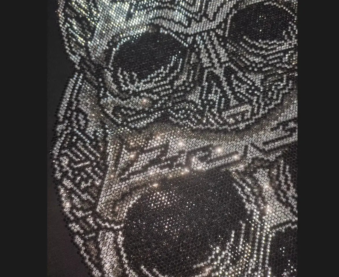 men rhinestone devil bear graphic tee featuring a sparkling black and silver rhinestone skull design on the front