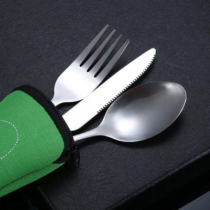 Portable Dinnerware Set - Ultra-Portable, Vibrant Printed, Stainless Steel Cutlery Set with Knifes, Fork, Spoon Carrying Bag