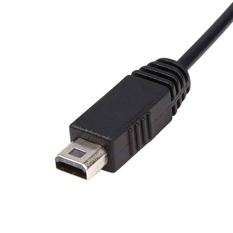black USB 2.0 mini-b connector with metallic contact plate and ribbed plastic housing for 5 in 1 multi console USB charging cable