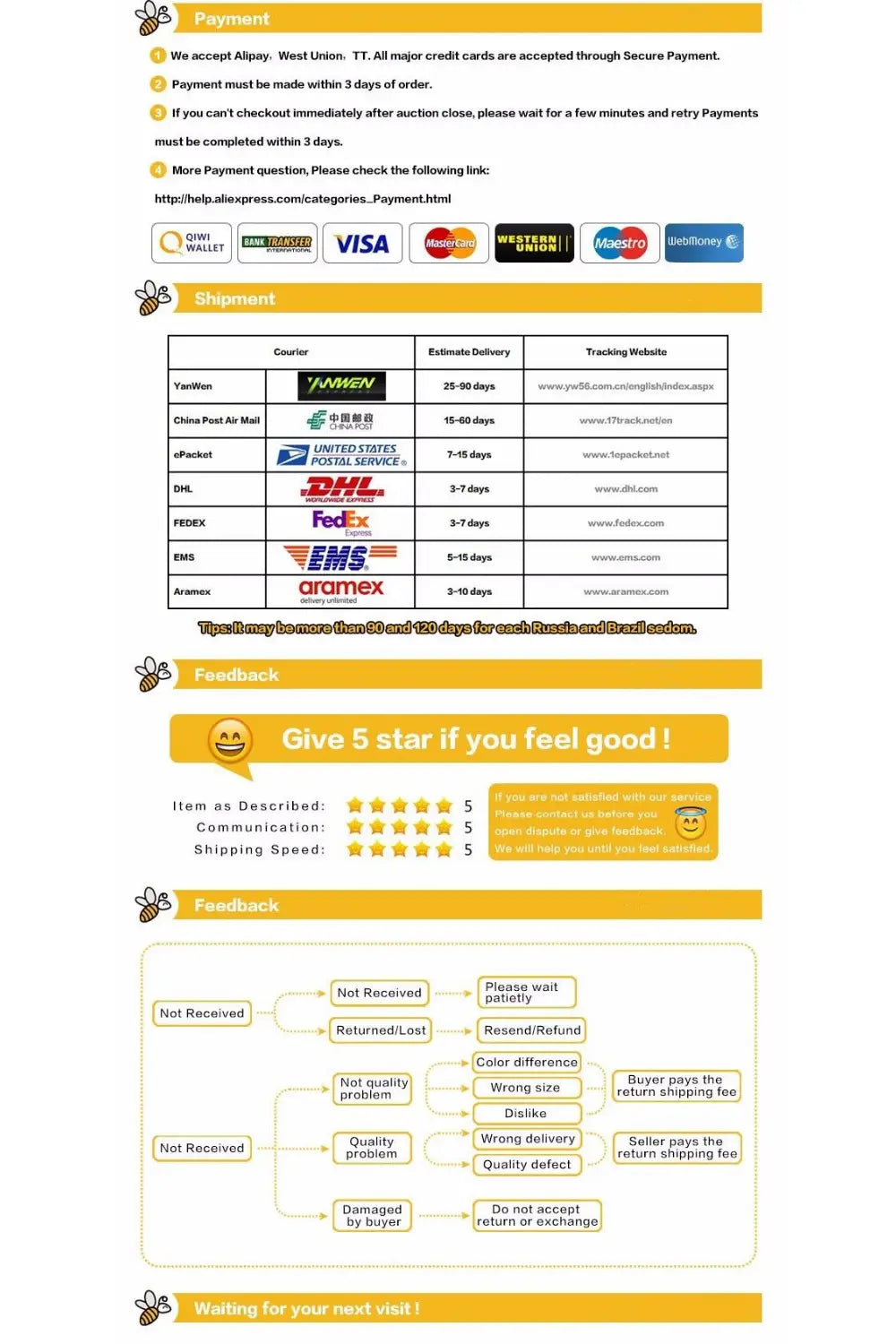 La imagen muestra información de envío y pagos para el accesorio de Halloween de esqueleto luminoso, con métodos de pago aceptados Visa, Mastercard y Western Union, y opciones de mensajería internacional como DHL, FedEx, UPS, China Post, correo aéreo y EMS.