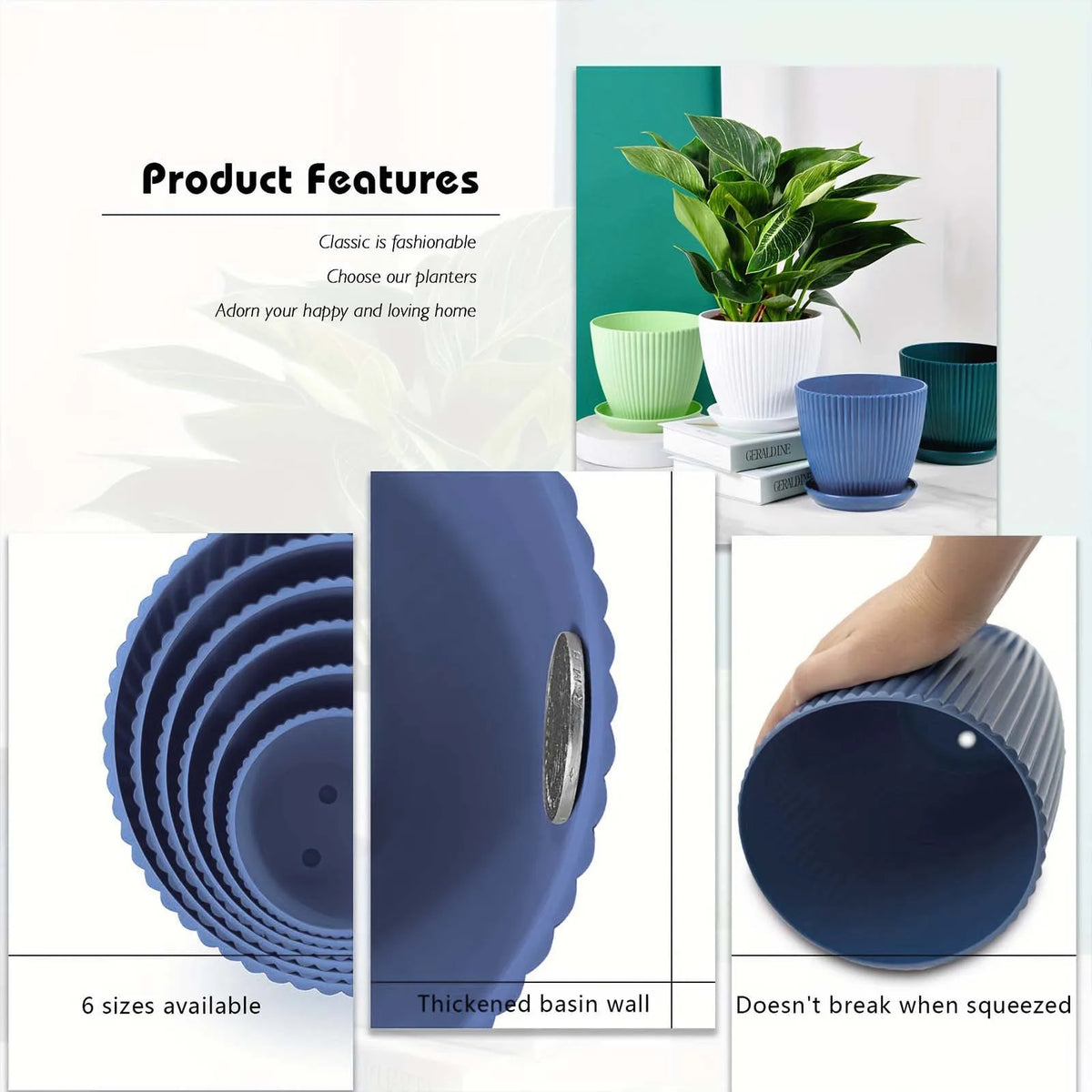 Vertical Striped Plant Pot Thickened Plastic Flower Pot Drainage Saucer Small Garden Planter Outdoor Balcony Plant Container