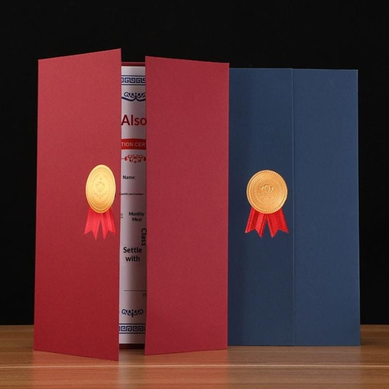 a4 certificate holder diploma document folder in red and blue with gold seals and red ribbons designed for secure presentation and storage of official documents