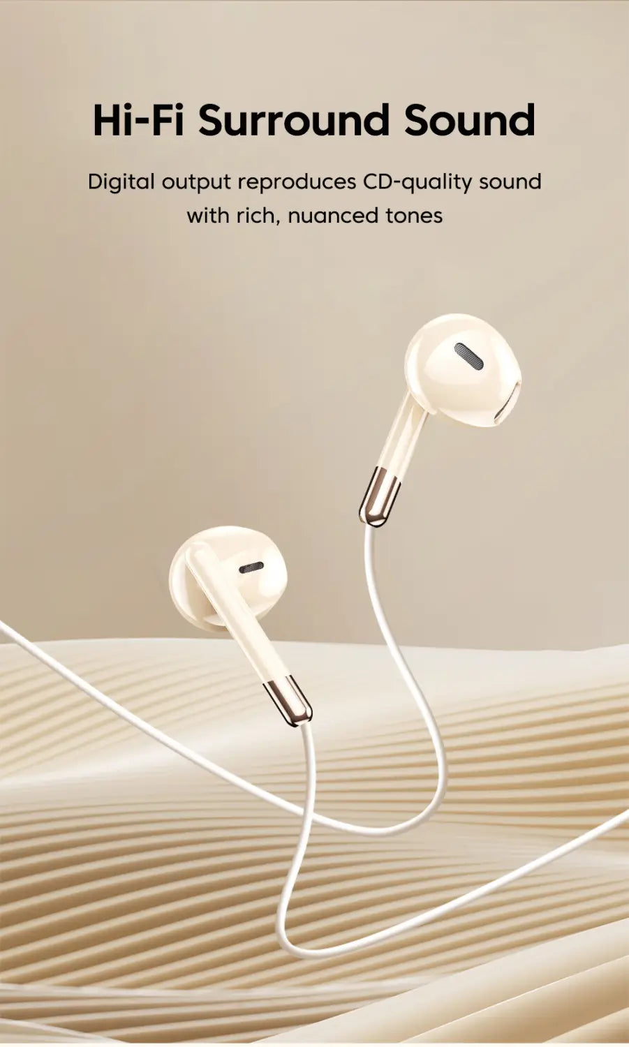 white wired in-ear headphones with volume control feature and metallic accents showcasing a sleek minimalist design