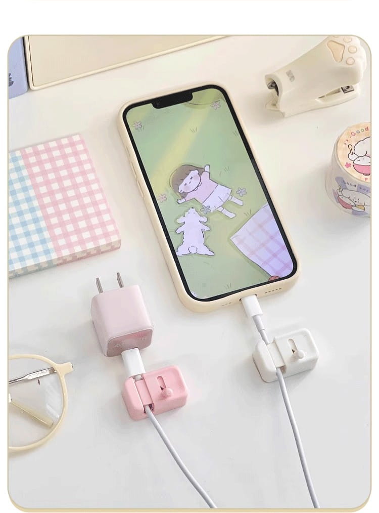 Pince de câble de bureau sans perçage en silicone rose, organisateur de cordons, maintenant des câbles de chargement blancs