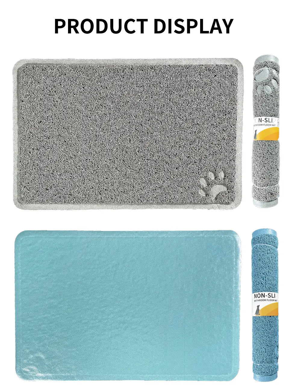 gray and light blue waterproof non-slip dog feeding mat and cat litter mat large 24x16 black featuring a paw print design on one side