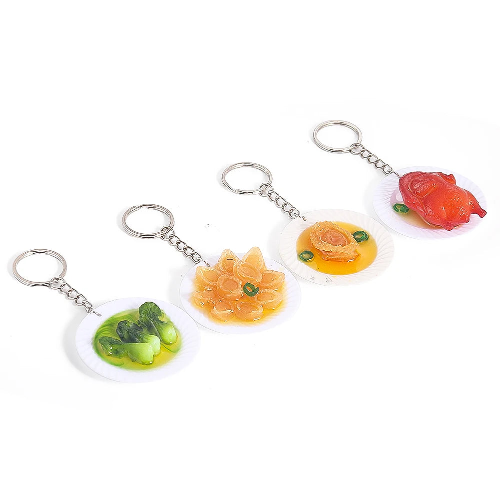 New Simulation Food Key Chains Grilled Chicken Bok Choy Abalone Keychain Car Key Ring Backpack Mini Charm Fun Jewelry Gifts