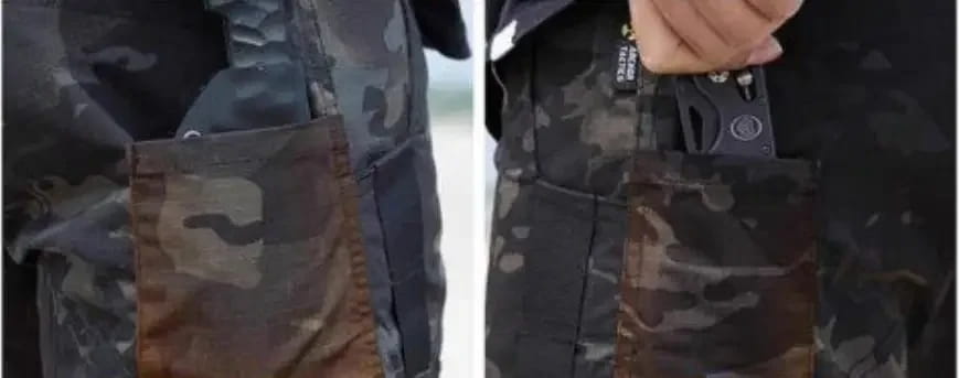 Pantalons cargo tactiques imperméables pour hommes comportant une poche utilitaire camouflage noir et brun avec des coutures renforcées
