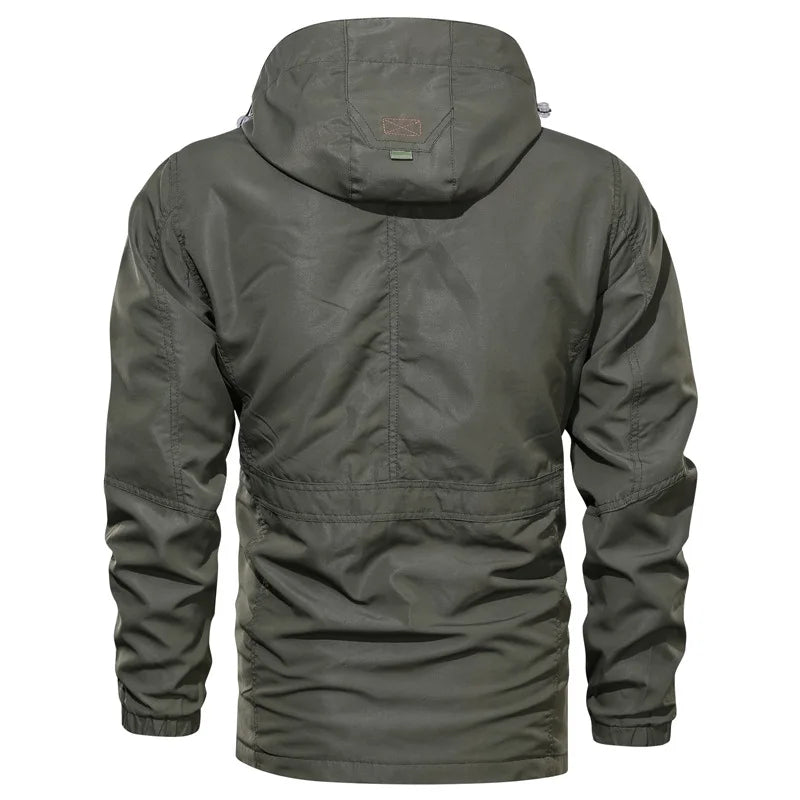 Men's Trench Raincoat Outdoor Windproof Waterproof Jacket Long Casual Workwear Style Coat Plus Size Hooded Anorak Hiking Camping
