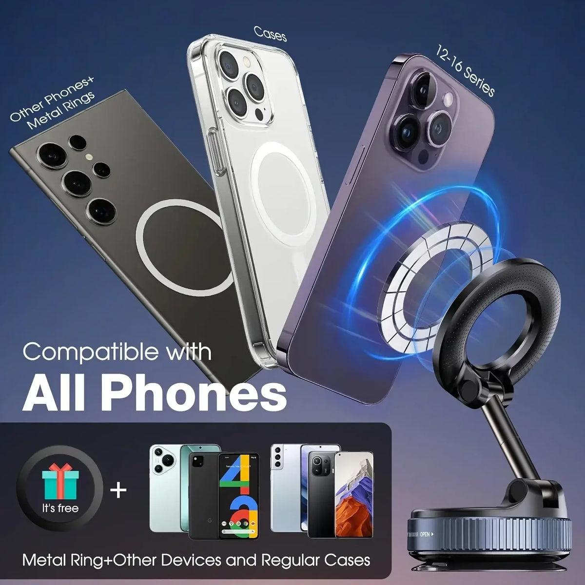 Clear magnetic phone case with circular magnet on iphone 12-16 series compatible with foldable magnetic car phone mount for smooth surfaces