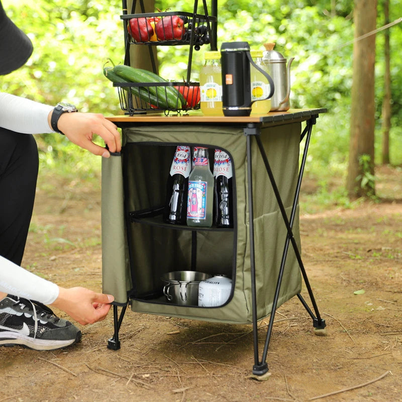 Outdoor Camping Folding Storage Cabinet – Portable, Multifunctional Aluminium Alloy Dual-Purpose Table and Cabinet for Camping