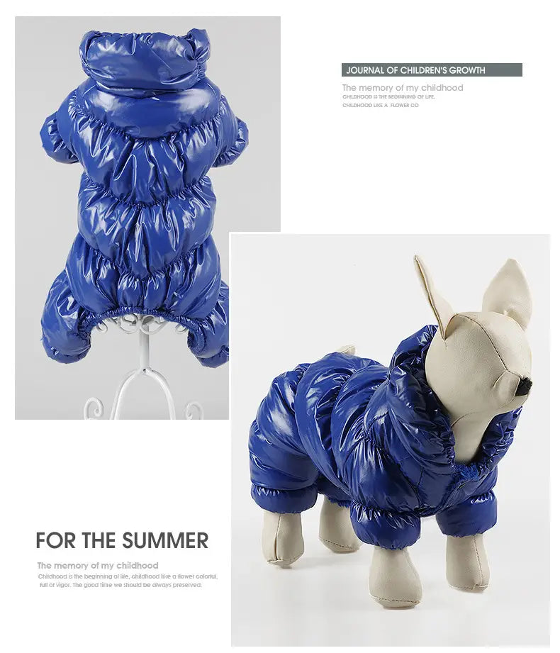 暖かいコットンで作られた、犬用の鮮やかな青の光沢パファーコート。ペット服用パピー防風の冬用アパレルとして設計