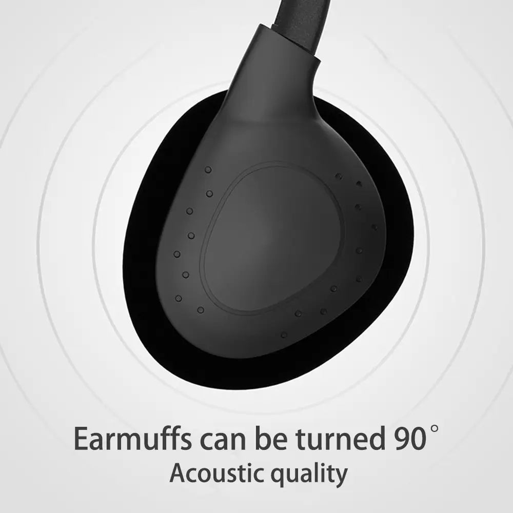 Mentonnière d’un casque de jeu filaire noir avec réduction du bruit, équipée d’une fiche de type 3,5 mm, mettant en valeur un design ergonomique élégant avec de légères indentations circulaires sur la surface intérieure
