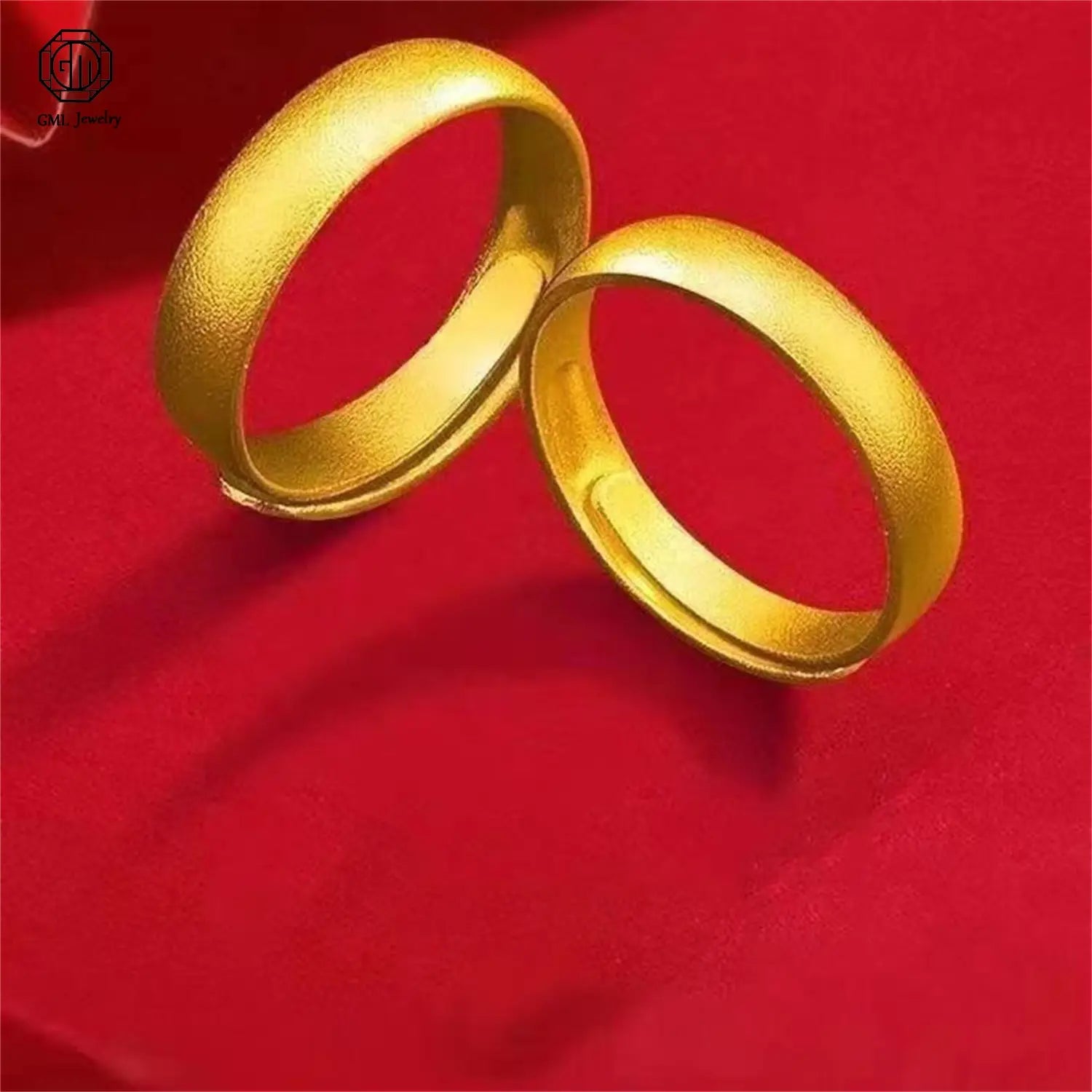 Two sleek, matte-finished gold adjustable rings with a smooth, rounded design in fade resistant sand gold for unisex wear.