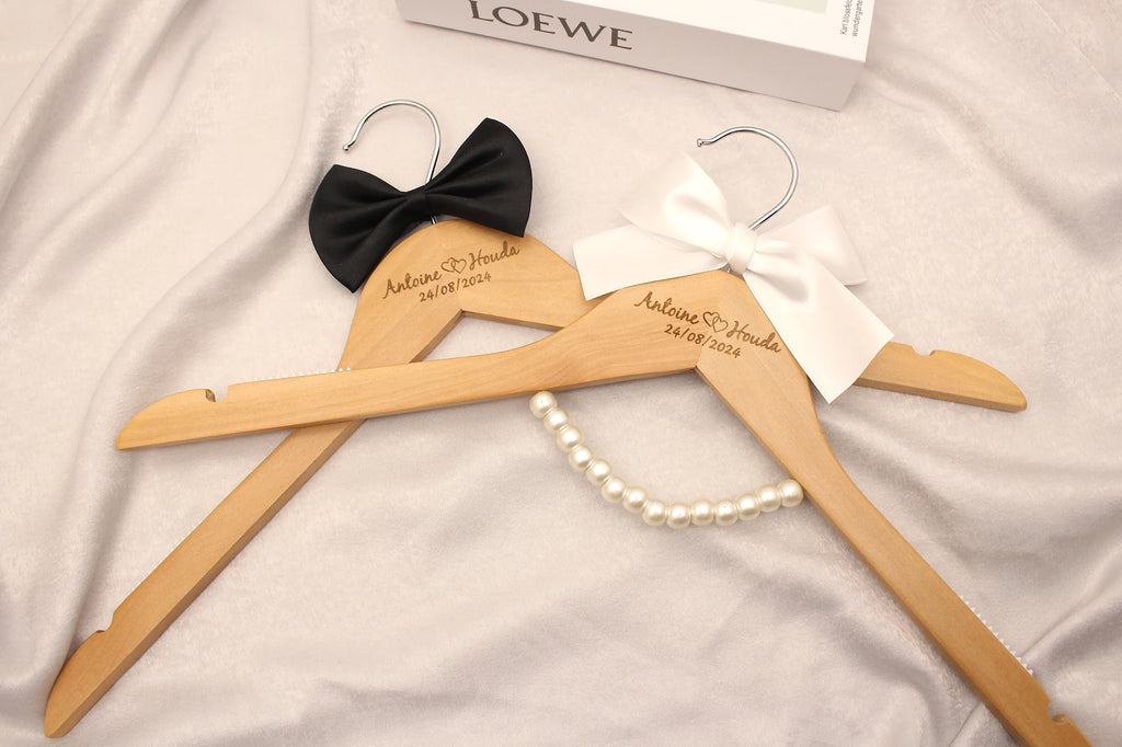 Personalised Wedding Hanger Custom Wedding Dress Hanger Bridal Hanger Engraved Names and Date Wooden Hanger Bridal Shower Gifts