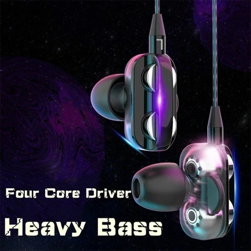 NEW 3.5mm Wired Headphones Noise Canceling In-Ear Sport Earphone Dual Driver Bass Stereo Game Headset HiFi Music Earbuds for Mic