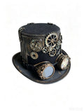 Mens Gothic Steampunk Hats Retro Costume Cosplay Top Hat With Removable Goggles Dress Up Accessories Time Traveler Costume Men