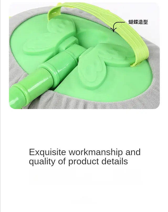 Almohadilla con forma de mariposa de plástico verde brillante, con mango a juego sobre una base de tela gris, para fregona telescópica de lavado de coches y cepillo de microfibra desmontable.
