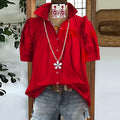 Elegant Women Blouses 2025 Summer Solid Short Sleeve Red Shirt Black Button Shirt Women Office Tops 2025