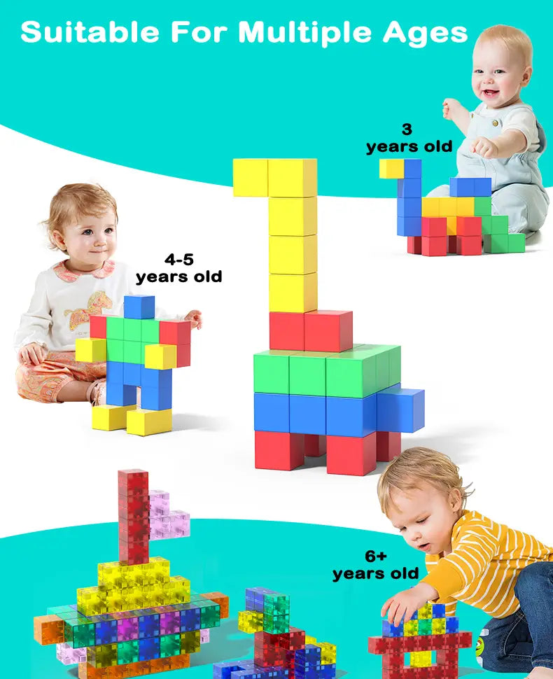 Des blocs de construction magnétiques interconnectés et colorés, fabriqués en plastique durable, conçus pour le jeu éducatif STEM des enfants.