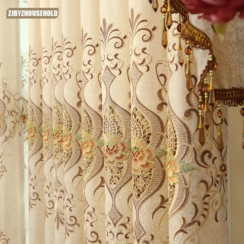 European Embroidery Cloth Curtains for Living Room Bedroom Flower King Luxury High Shading Modern Window Valance
