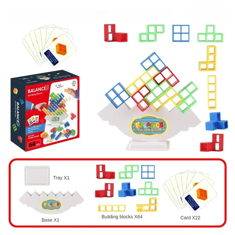 16-64 Building Block Toys Russian Building Blocks Tetra Tower Game Children Swing Balance Stacking Table Game for Kids & Adults