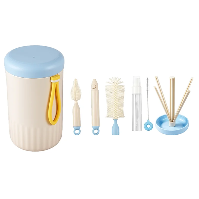 B84B-Travel Baby Bottle Cleaner Brush Set,Foldable Baby Bottle Drying Rack,Essential Cleaning Set For Outdoor Travel